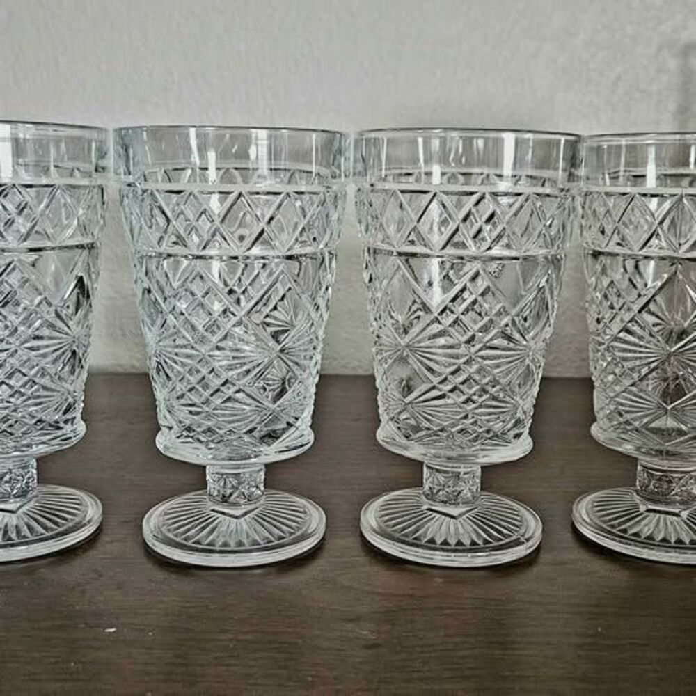 Vintage Hazel Atlas Big Top Peanut Butter Footed Goblets Set of 4 1950s Glass
